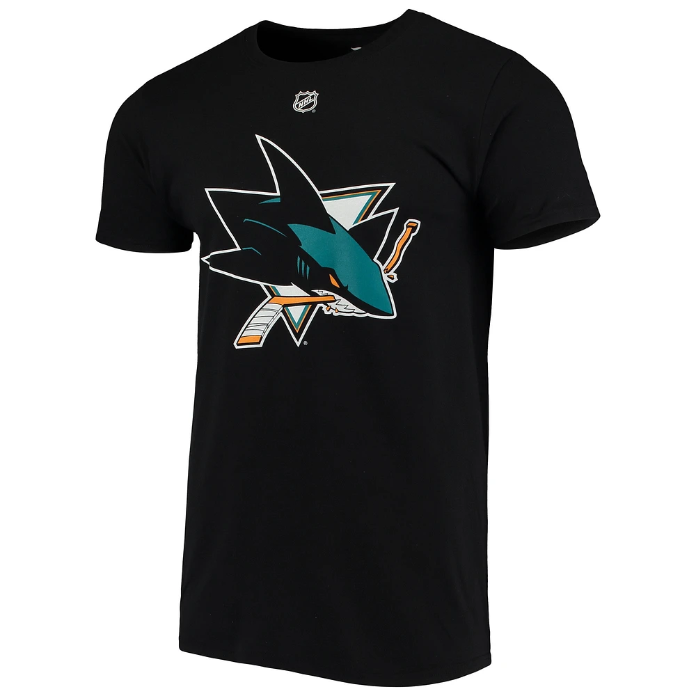 T-shirt noir authentique pour homme Erik Karlsson avec nom et numéro Stack des Sharks de San Jose