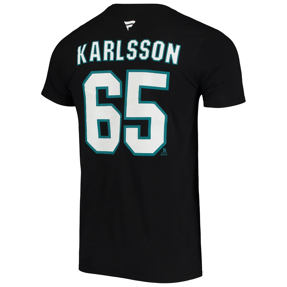 T-shirt noir authentique pour homme Erik Karlsson avec nom et numéro Stack des Sharks de San Jose