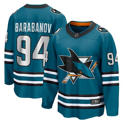 Fanatics pour hommes Alexander Barabanov Sarcelle San Jose Sharks Maillot de joueur échappé à domicile