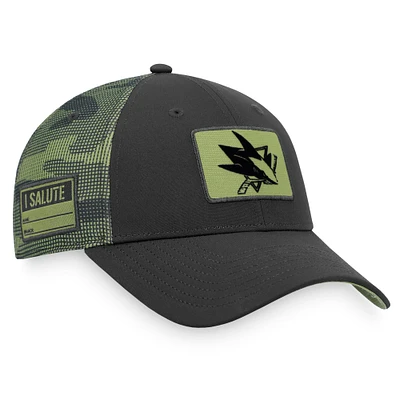 Casquette réglable d'appréciation militaire Fanatics pour hommes, noir/camouflage, San Jose Sharks