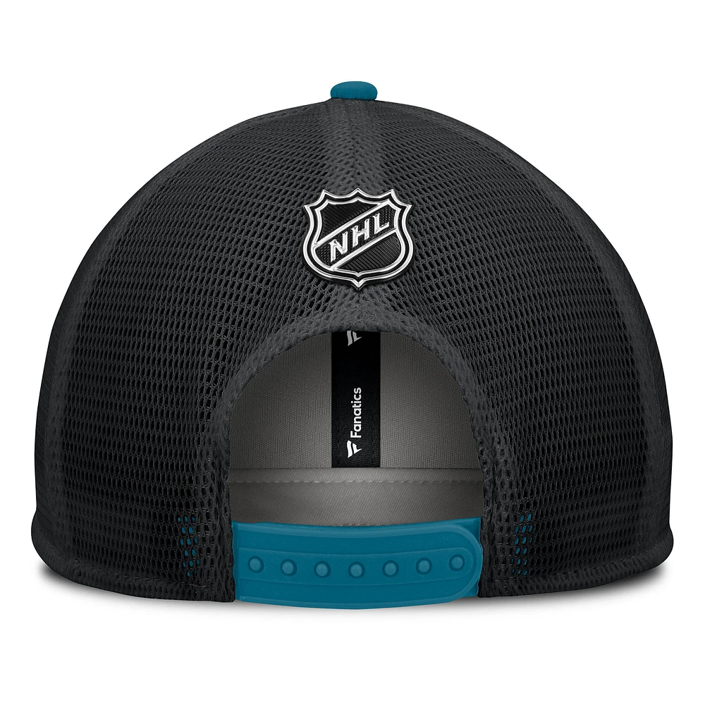 Casquette snapback en mousse Fanatics noire/bleu sarcelle pour homme San Jose Sharks Authentic Pro Hometown Rink