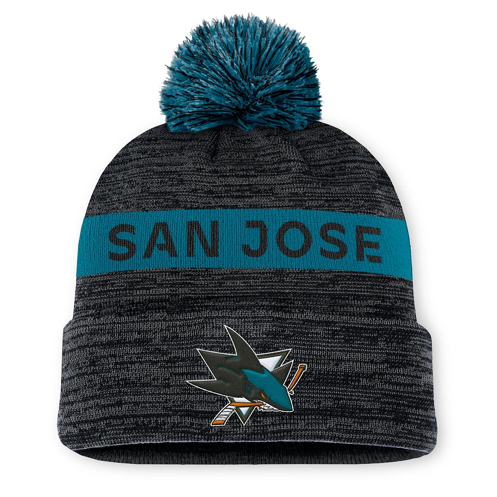 Bonnet en tricot à revers avec pompon San Jose Sharks Authentic Pro Rink pour homme Fanatics noir/bleu sarcelle