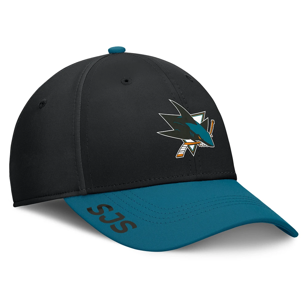 Casquette Fanatics pour homme, noire/bleu sarcelle, Authentic Pro Rink Flex des Sharks de San Jose