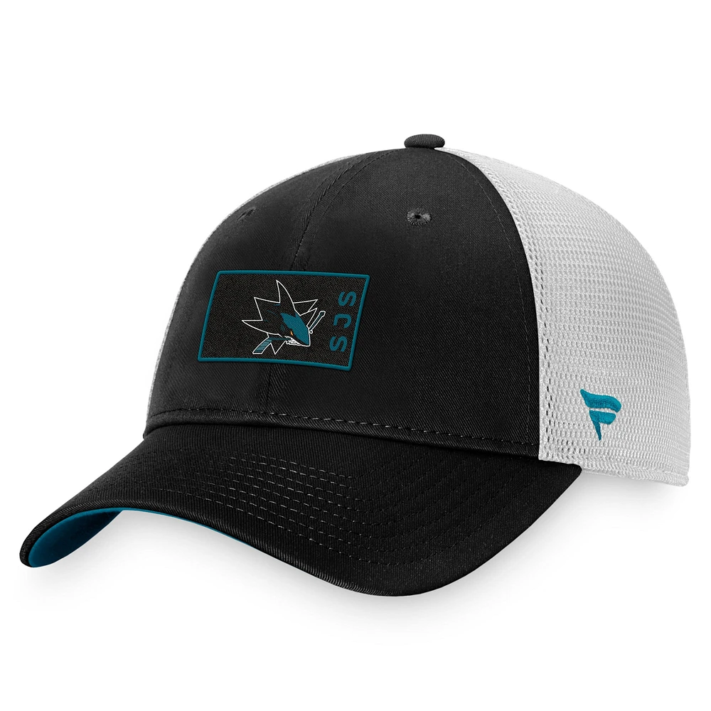 Men's Fanatics Black/White San Jose Sharks Authentic Pro Trucker Snapback Hat 