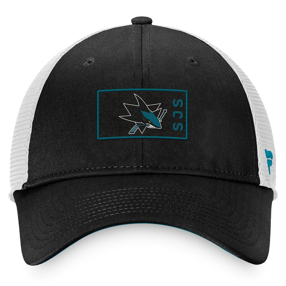 Men's Fanatics Black/White San Jose Sharks Authentic Pro Trucker Snapback Hat 