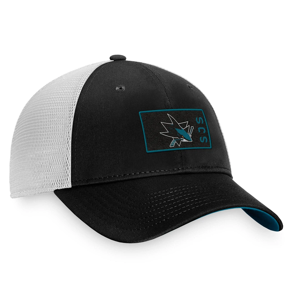 Men's Fanatics Black/White San Jose Sharks Authentic Pro Trucker Snapback Hat 