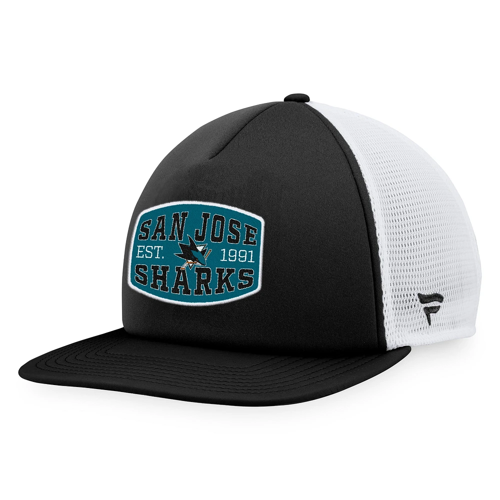 Men's Fanatics Black/White San Jose Sharks Foam Front Patch Trucker Snapback Hat