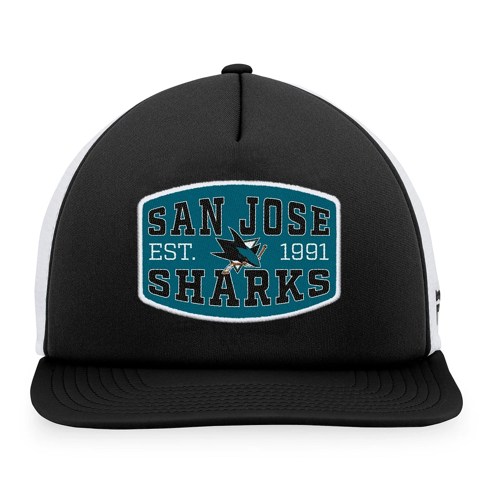 Men's Fanatics Black/White San Jose Sharks Foam Front Patch Trucker Snapback Hat