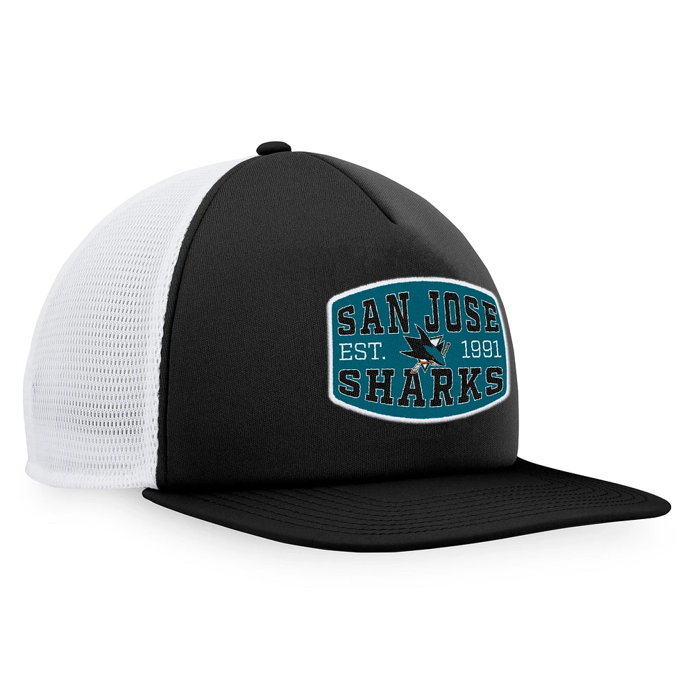 Men's Fanatics Black/White San Jose Sharks Foam Front Patch Trucker Snapback Hat