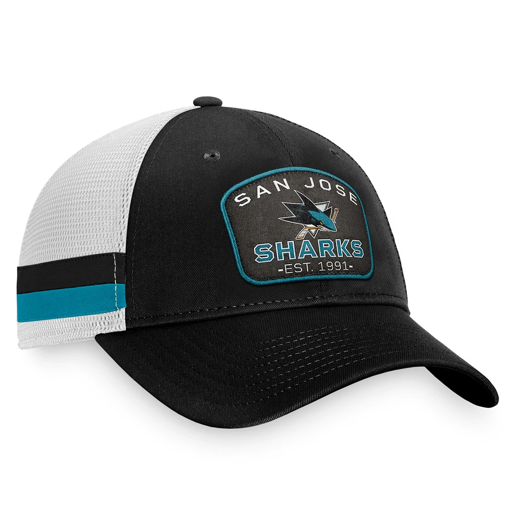 Men's Fanatics Black/White San Jose Sharks Fundamental Striped Trucker Adjustable Hat