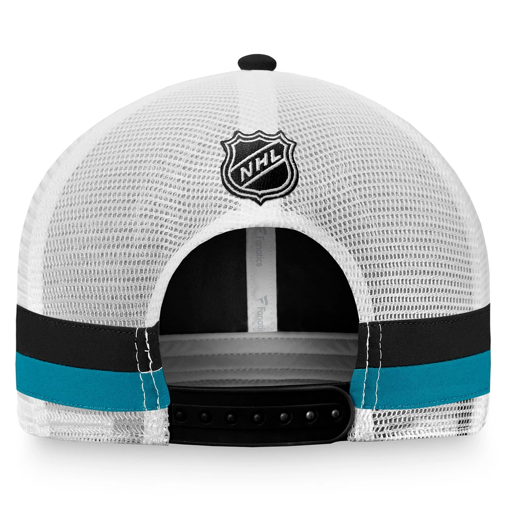 Men's Fanatics Black/White San Jose Sharks Fundamental Striped Trucker Adjustable Hat