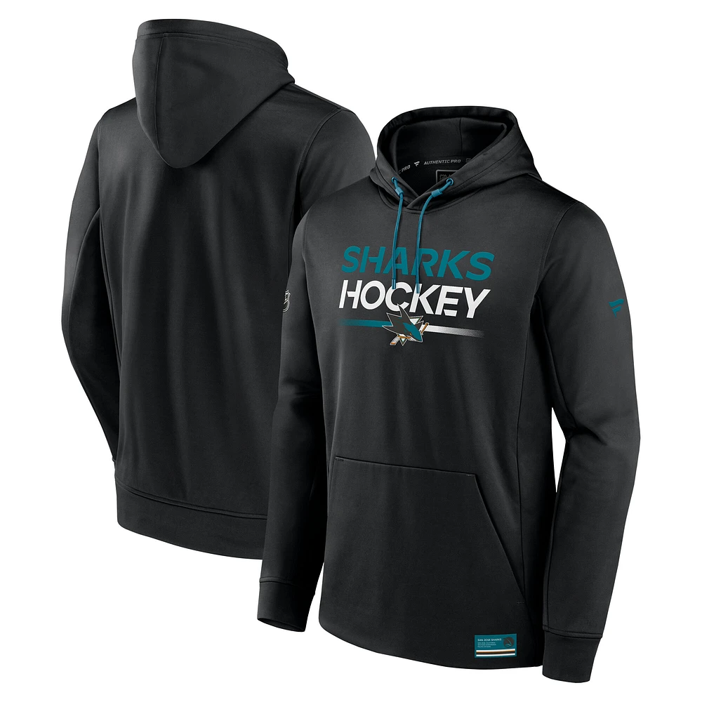 Men's Fanatics Black San Jose Sharks Authentic Pro Fleece Pullover Hoodie