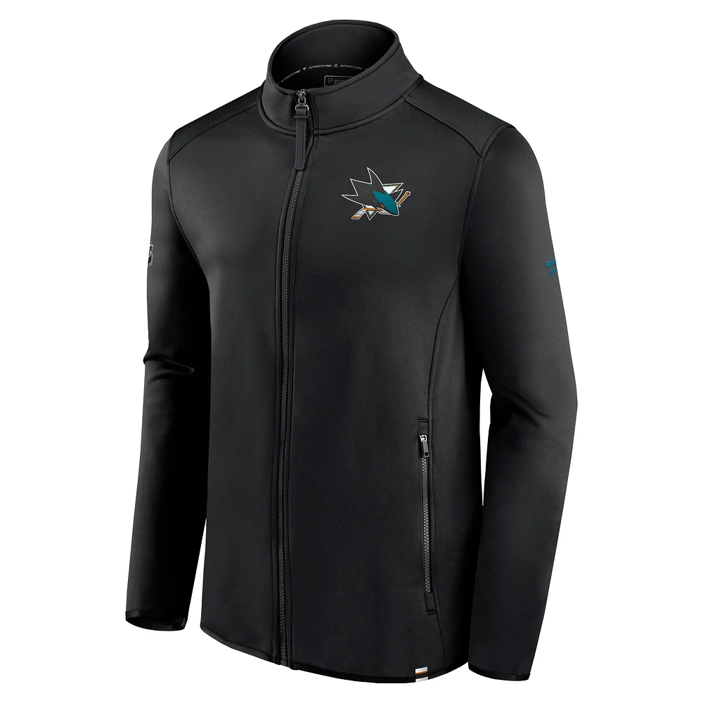 Veste entièrement zippée Fanatics noire San Jose Sharks Authentic Pro pour hommes