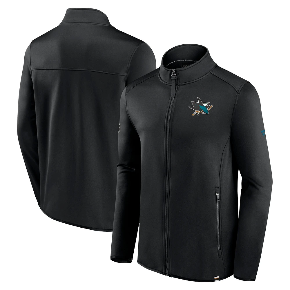 Veste entièrement zippée Fanatics noire San Jose Sharks Authentic Pro pour hommes