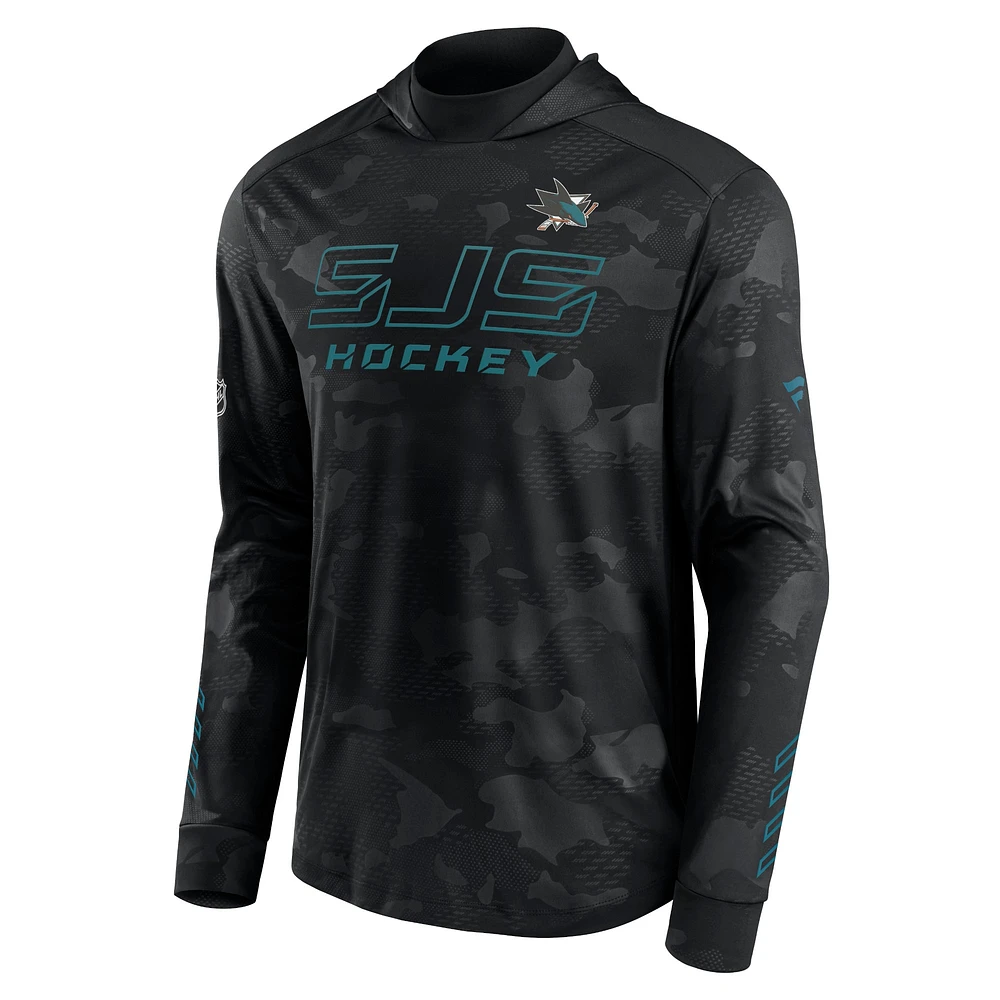 Sweat à capuche camouflage authentique Pro Locker Room Fanatics pour hommes, noir, San Jose Sharks