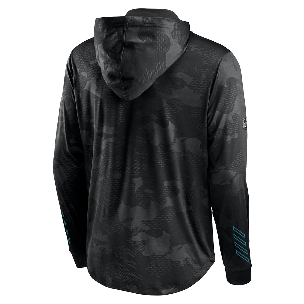 Sweat à capuche camouflage authentique Pro Locker Room Fanatics pour hommes, noir, San Jose Sharks