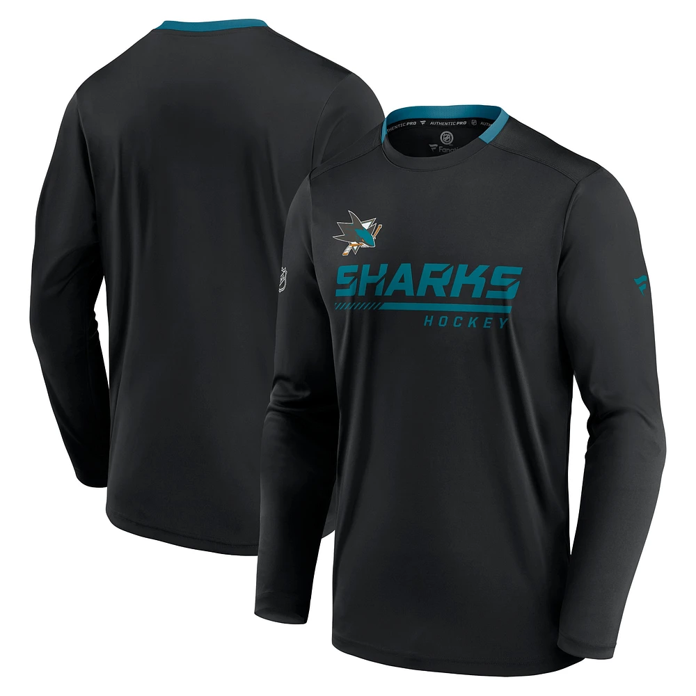 T-shirt à manches longues Fanatics pour hommes, noir, San Jose Sharks Authentic Pro Locker Room