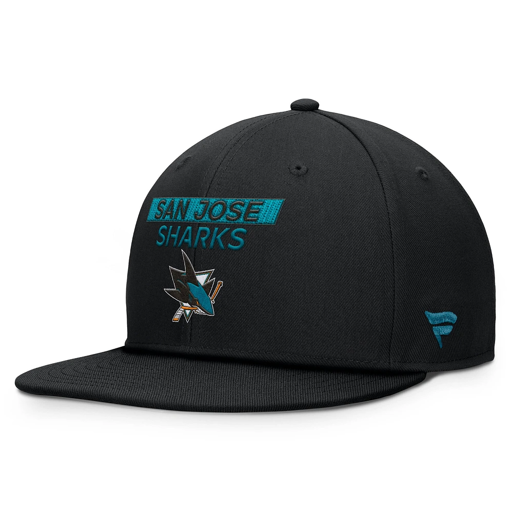 Casquette Snapback authentique Pro Prime Fanatics noire pour homme des Sharks de San Jose