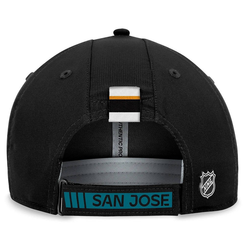 Chapeau réglable noir San Jose Sharks Authentic Pro Rink Fanatics pour hommes