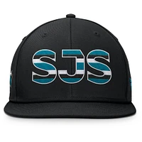 Casquette Snapback authentique Pro Rink Fanatics noire pour homme des Sharks de San Jose