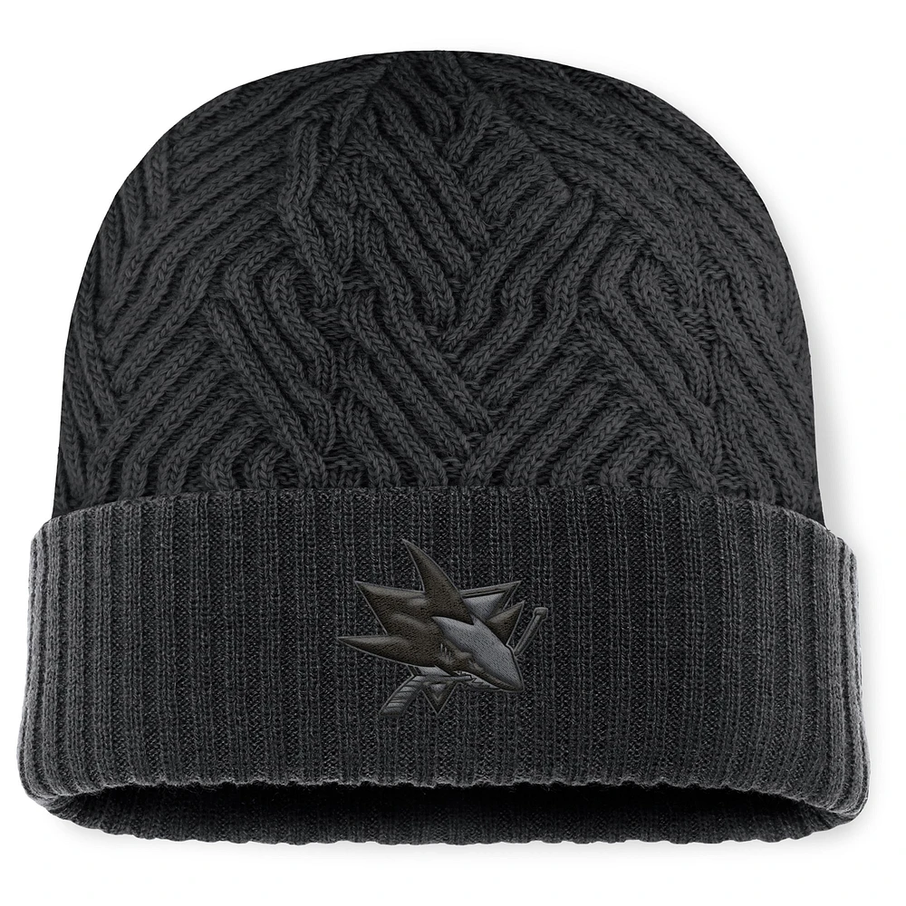 Bonnet en tricot à revers authentique Pro Road Fanatics pour homme, noir, San Jose Sharks