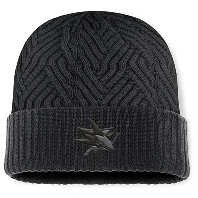 Bonnet en tricot à revers authentique Pro Road Fanatics pour homme, noir, San Jose Sharks