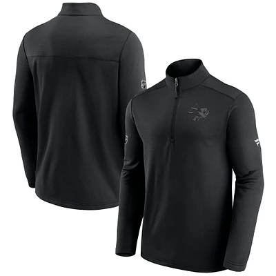 Men's Fanatics Black San Jose Sharks Authentic Pro Travel and Training Quarter-Zip Jacket