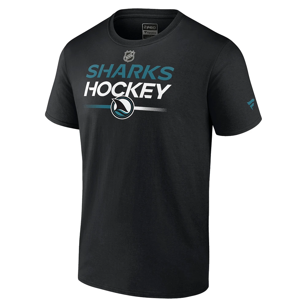 T-shirt noir Fanatics pour hommes des Sharks de San Jose Authentic Pro Wordmark Alt Logo