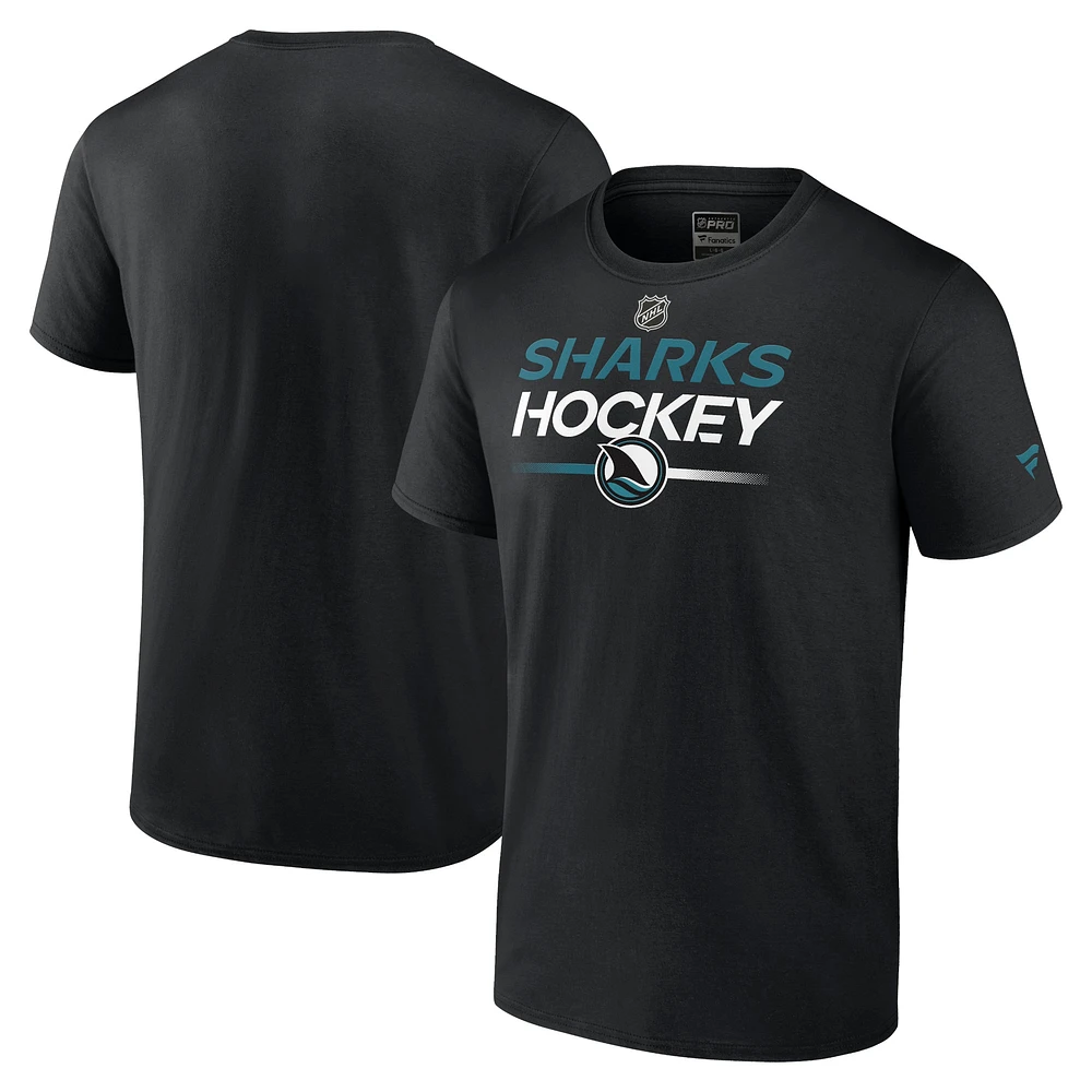 T-shirt noir Fanatics pour hommes des Sharks de San Jose Authentic Pro Wordmark Alt Logo