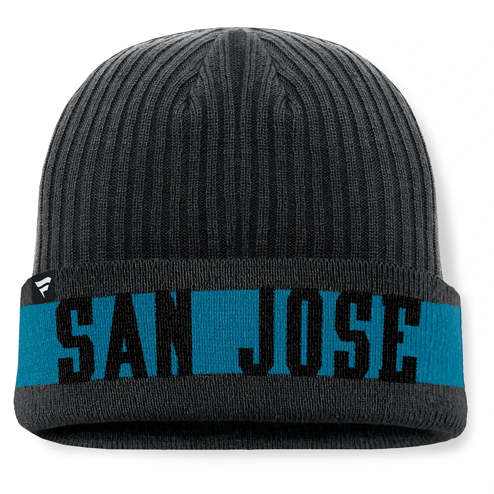 Bonnet en tricot à revers Fanatics pour homme, noir, pour défenseur des Sharks de San Jose