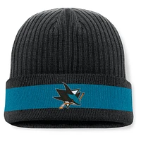 Bonnet en tricot à revers Fanatics pour homme, noir, pour défenseur des Sharks de San Jose