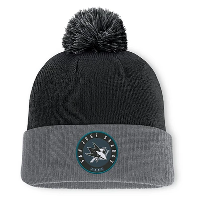 Bonnet en tricot à revers avec pompon Fanatics Black San Jose Sharks pour hommes