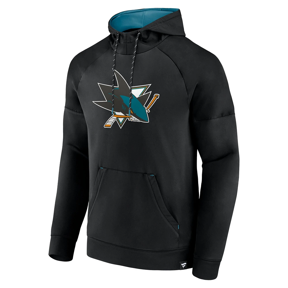 Men's Fanatics  Black San Jose Sharks Iconic Defender Raglan Pullover Hoodie