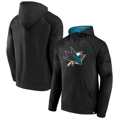 Men's Fanatics  Black San Jose Sharks Iconic Defender Raglan Pullover Hoodie