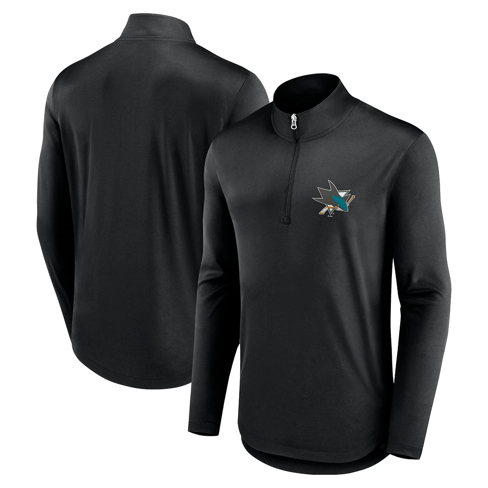 Haut noir à col montant et zip quart-zip Fanatics pour hommes, San Jose Sharks