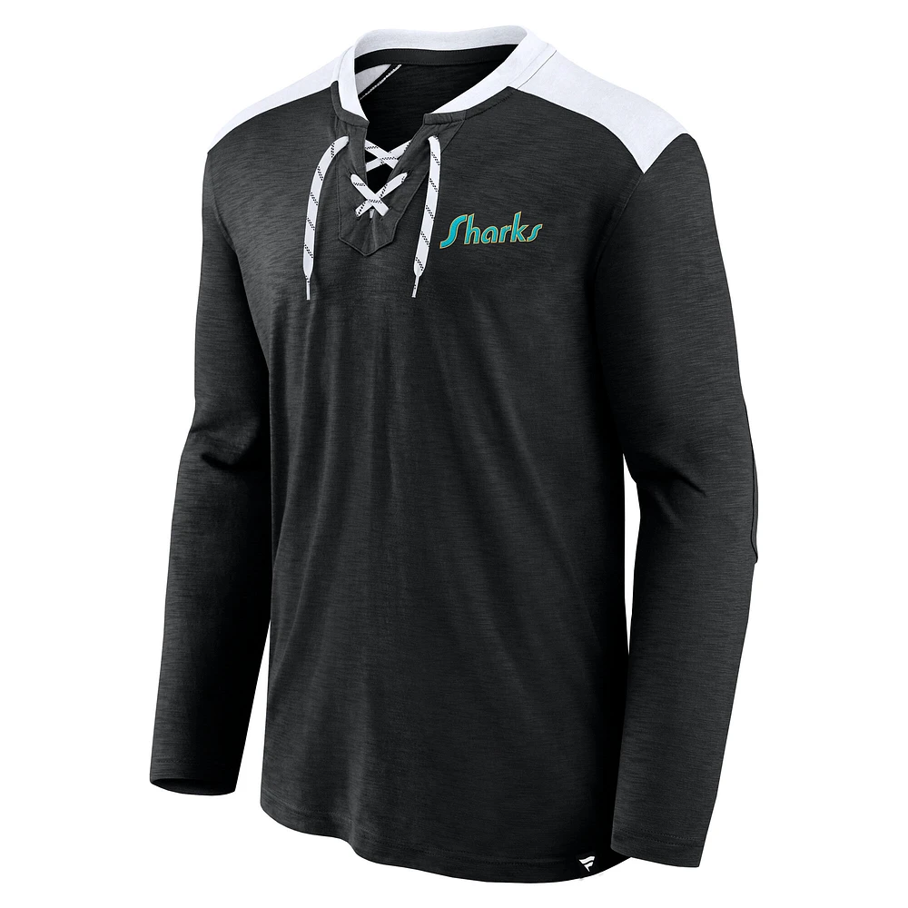 Men's Fanatics Black San Jose Sharks Special Edition 2.0 Long Sleeve Lace-Up T-Shirt