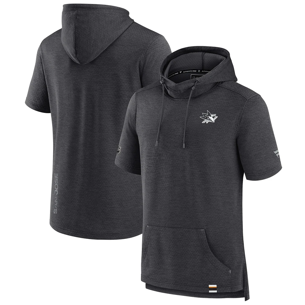 Sweat à capuche authentique Pro Fanatics Heather Charcoal des Sharks de San Jose pour homme