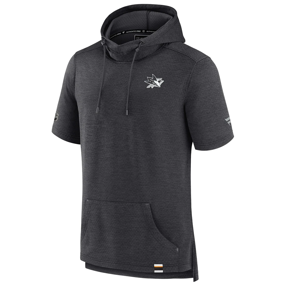Sweat à capuche authentique Pro Fanatics Heather Charcoal des Sharks de San Jose pour homme