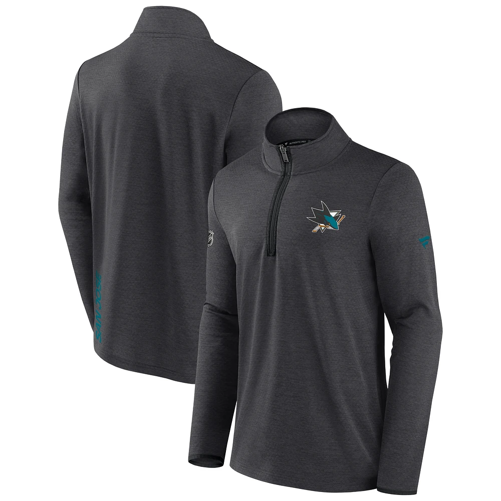 Men's Fanatics Heather Charcoal San Jose Sharks Authentic Pro Rink Quarter-Zip Jacket