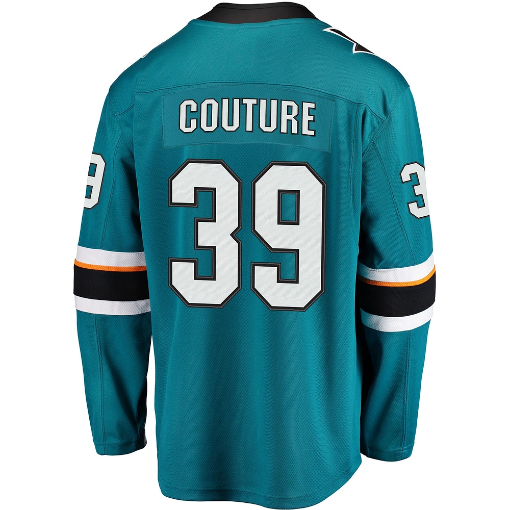 Fanatics Logan Couture pour hommes, bleu sarcelle, San Jose Sharks 2021/22, maillot de joueur Breakaway Premier à domicile