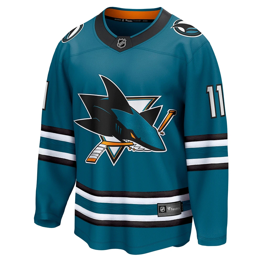 Fanatics pour hommes Luke Kunin Sarcelle San Jose Sharks Maillot de joueur échappé à domicile