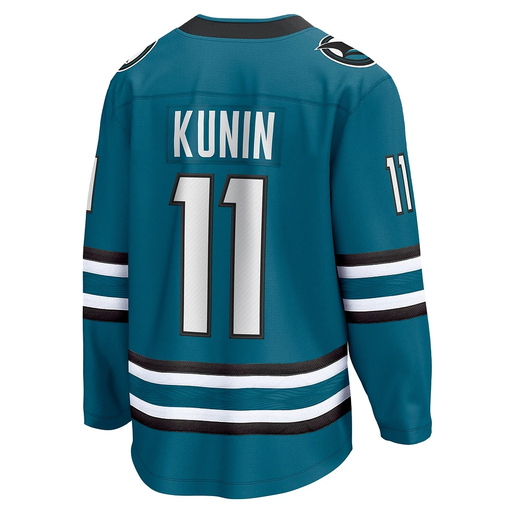 Fanatics pour hommes Luke Kunin Sarcelle San Jose Sharks Maillot de joueur échappé à domicile