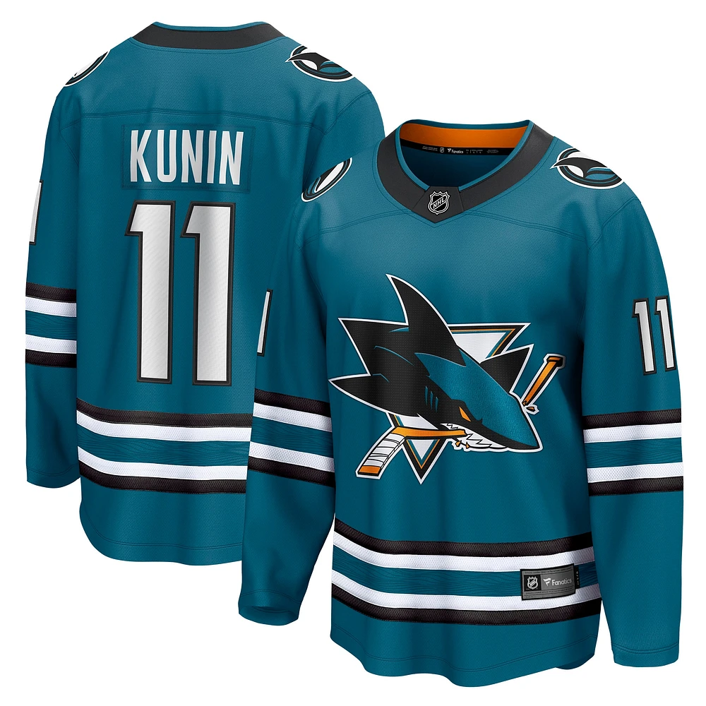 Fanatics pour hommes Luke Kunin Sarcelle San Jose Sharks Maillot de joueur échappé à domicile