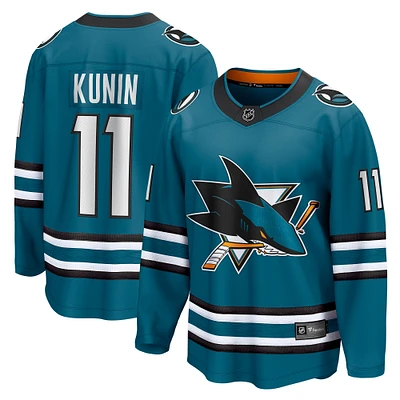 Fanatics pour hommes Luke Kunin Sarcelle San Jose Sharks Maillot de joueur échappé à domicile