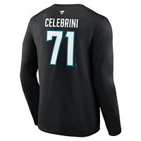 T-shirt à manches longues authentique pour homme Fanatics Macklin Celebrini Black San Jose Sharks avec nom et numéro Stack