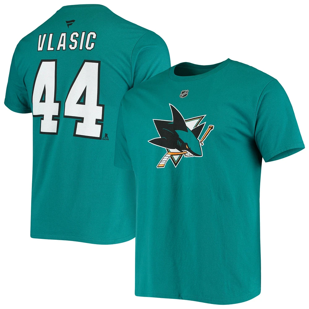 Men's Fanatics Marc-Edouard Vlasic Teal San Jose Sharks Player Name and Number T-Shirt