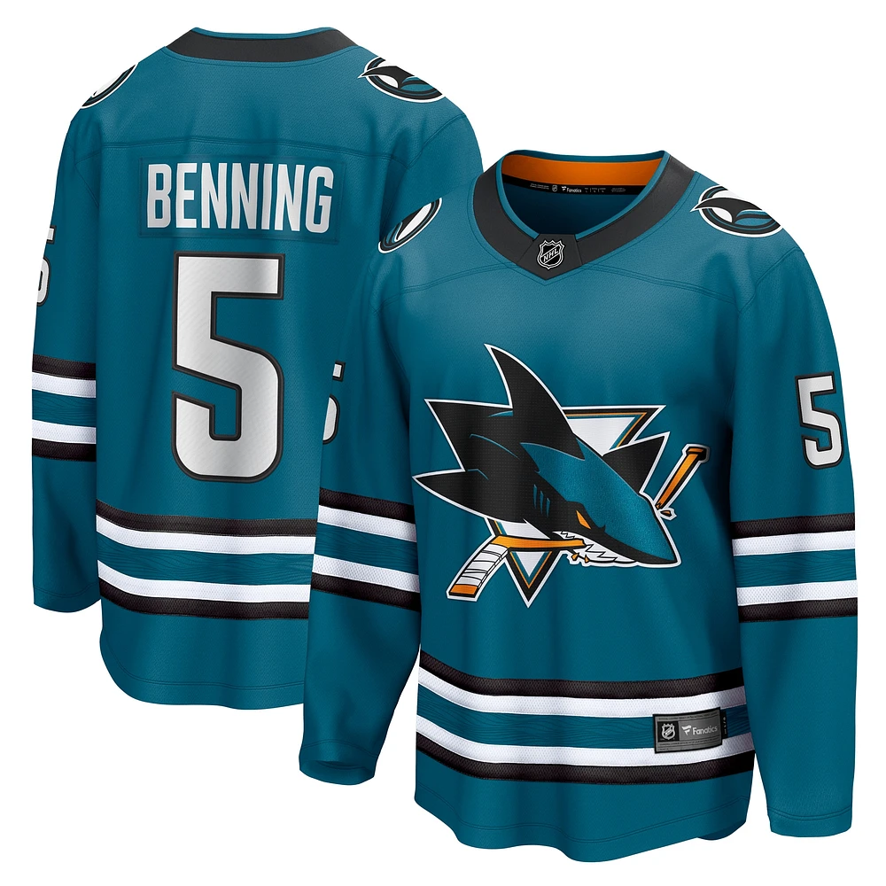 Maillot Fanatics Matt Benning Sarcelle San Jose Sharks Home Breakaway pour hommes