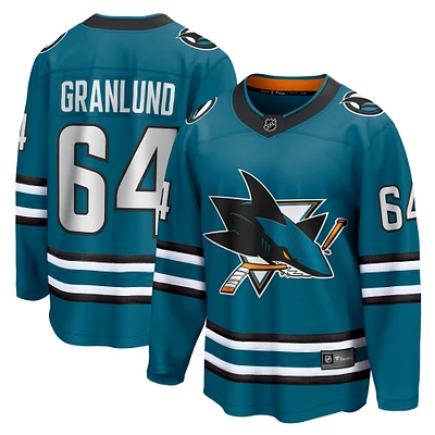 Maillot d'évasion à domicile des Sharks de San Jose Fanatics Mikael Granlund pour hommes, bleu sarcelle