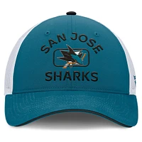 Casquette de camionneur authentique Pro Rink Fanatics pour homme bleu sarcelle/blanc des Sharks de San Jose