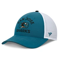 Casquette de camionneur authentique Pro Rink Fanatics pour homme bleu sarcelle/blanc des Sharks de San Jose